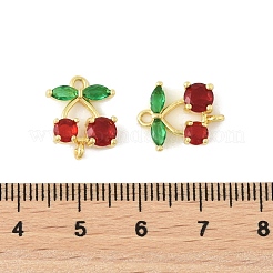 Подвески-коннекторы из латуни с зеленым и красным кубическим цирконием в виде вишни&nbsp;KK-FZC0001-03G