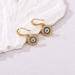 Кубический цирконий плоские круглые серьги с подвесками от сглаза&nbsp;EJEW-SW00011-03