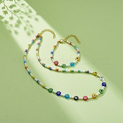 Колье лэмпворк сглаз и стеклянные бусины браслет&nbsp;SJEW-JS01247