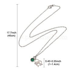 День святого Валентина 304 нержавеющая сталь и зеленое стекло подвеска в виде дельфина в виде сердца ожерелья с цепочкой для женщин&nbsp;NJEW-FS00014-03