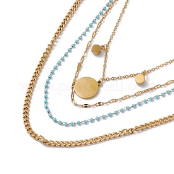 Многослойное колье с подвеской в виде солнца из синтетической бирюзы с пластиковыми бусинами&nbsp;LS-NJEW-P269-18B-G