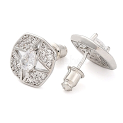 Квадратные серьги-гвоздики с кубическим цирконием из латуни для женщин&nbsp;EJEW-I304-27P-06