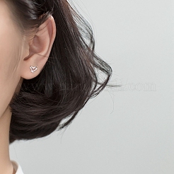 Антикоррозийные серьги-гвоздики с открытым сердцем из стерлингового серебра с родиевым покрытием&nbsp;EJEW-I259-07P