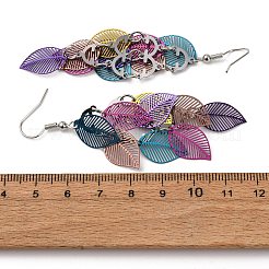 Серьги-подвески в форме листьев из нержавеющей стали 430&nbsp;EJEW-A137-08P-05