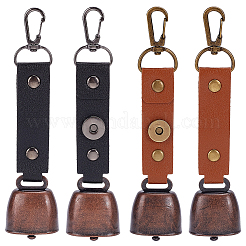 4 шт. 2-цветные брелки с колокольчиками из искусственной кожи и железа&nbsp;AJEW-CL0002-41