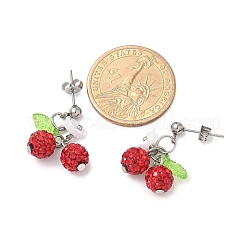 Серьги-гвоздики из нержавеющей стали 304 ручной работы из полимерной глины со стразами&nbsp;EJEW-JE06429-02