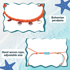 4 комплект 4-х цветных браслетов из нержавеющей стали 304 и сплава с волнистыми и плоскими круглыми подвесками&nbsp;BJEW-AN0001-34