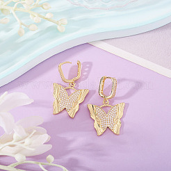 1 пара серег-колец в форме бабочек из латуни с прозрачным кубическим цирконием&nbsp;EJEW-TA0008-58