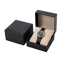 Черные бумажные коробки для часов с откидной крышкой и подушечкой внутри&nbsp;CON-WH0816-018B