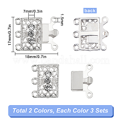 6 набор из 2-х цветных 3-рядных латунных филигранных коробчатых застежек с 6 отверстиями&nbsp;KK-SC0002-98