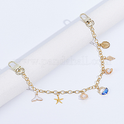 Подвеска в форме ракушки из сплава с синей эмалью на морскую тематику из латуни с декоративными цепочками&nbsp;HJEW-ME00054