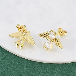 Серьги-гвоздики в виде ангела с микропаве из латуни и прозрачными кубическими цирконами&nbsp;EJEW-L101-03G