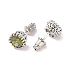 Серьги-гвоздики с латунным покрытием и одинарным кубическим цирконием&nbsp;X-EJEW-I304-02P-01