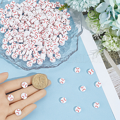 300 шт. бусины из полимерной глины ручной работы в виде бейсбольного мяча&nbsp;CLAY-PA0001-14