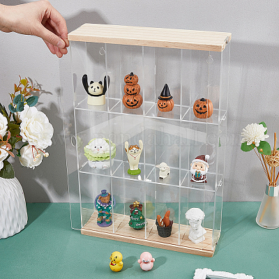 3-уровневый прозрачный акриловый органайзер для минифигурок с 4 сетками и деревом&nbsp;ODIS-WH0004-03B-1