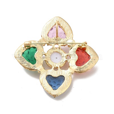 Брошь в форме сердца из страз и клевера с имитацией жемчуга JEWB-P014-07G-1