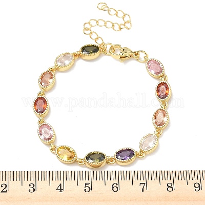 Овальные латунные браслеты-цепочки с инкрустацией кубическим цирконием для женщин&nbsp;BJEW-P385-02G-1