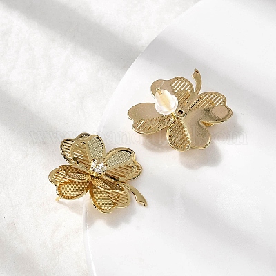 Серьги-гвоздики из латуни с клевером EJEW-A146-02G-1