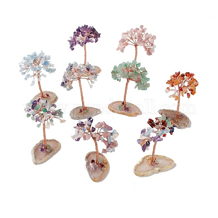 Натуральная смешанная каменная крошка и натуральный агат с украшениями пьедестала из смешанных камней DJEW-G027-09RG-1