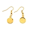 10Pcs Iron Dangle Earrings Hooks, Cabochon Settings, Flat Round, Golden, Tray: 10mm, 36mm, Pin: 0.8mm
