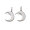 Brass Pendants, Moon Charms, Long-Lasting Plated, Rack Plating, Lead Free & Cadmium Free, Platinum, 12.5x9.5x1.5mm, Hole: 3mm, Jump Ring: 5x1m