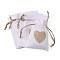 Burlap Packing Pouches, Drawstring Bags, Rectangle with Heart, White, 9.5~10.5x7.5~8x0.4cm