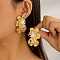 Flower Alloy Stud Earrings, with Plastic Imitation Pearl, Golden, 50x30mm