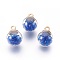 Transparent Glass Bottle Pendants, with Glass Rhinestone Inside and  Eco-Friendly Plastic Bottle Caps, Round, Royal Blue, 21x16mm, Hole: 2.5mm