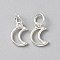 925 Sterling Silver Hollow Charms, with Jump Rings, Moon, 10.5x7.5x1.5mm, Hole: 3.8mm