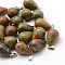 Teardrop Natural Unakite Pendants, with Platinum Tone Brass Findings, 21~24x12~14mm, Hole: 2x7mm