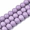 Painted Natural Wood Beads Strands, Round, Lilac, 10x8~9mm, Hole: 2~3mm, about 41~42pcs/strand, 13.98 inch~14.61 inch(35.5~37.1cm)