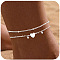 Heart Star Brass Crystal Rhinestone Charm Double Layer Anklets for Women, Silver, 8-1/4 inch(210mm)