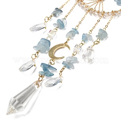 Проволочная натуральная аквамариновая крошка дерево жизни подвесные призматические украшения для окон&nbsp;HJEW-TA00283-01