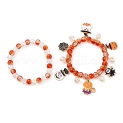 2 шт. браслеты из круглых стеклянных бусин с эффектом кракле&nbsp;BJEW-JB12484-03