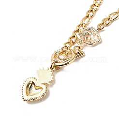 Ожерелье с подвеской в виде сердца и розы из латуни&nbsp;NJEW-JN04088