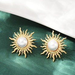 Серьги-гвоздики из пластика с имитацией жемчуга из нержавеющей стали 304&nbsp;EJEW-Z110-01G-02