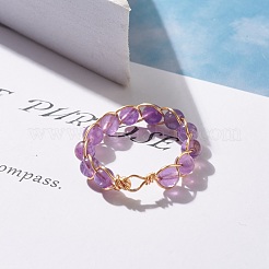 Кольцо на палец из бисера из смешанных натуральных и синтетических камней RJEW-JR00439