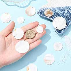 32 шт. 4 стиля плоские круглые/дисковые подвески из натуральных пресноводных ракушек&nbsp;SHEL-SC0001-97