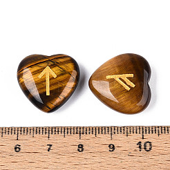 25 шт. натуральный рунический камень в форме сердца из тигрового глаза с гравировкой алфавита старшего футарка&nbsp;G-T144-02B