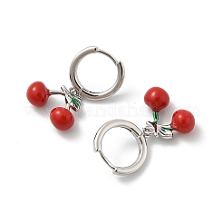 Серьги-кольца из вишневой латуни с эмалью&nbsp;EJEW-M077-14P-01