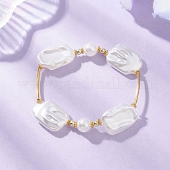 Прямоугольные эластичные браслеты из АБС-пластика с имитацией жемчуга&nbsp;BJEW-JB12612