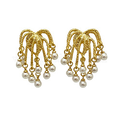 Серьги-гвоздики из латуни с эффектом фейерверка и искусственным жемчугом&nbsp;FS-WG9E3D9-01