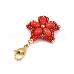 Подвеска в виде звезды ручной работы из стеклянного бисера и синтетических бусин императорской яшмы&nbsp;HJEW-MZ00268