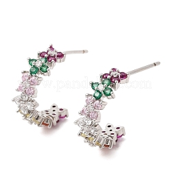 Серьги-гвоздики из латуни в форме буквы С с микропаве из кубического циркония&nbsp;LS-EJEW-H180-23P