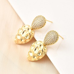 Серьги-гвоздики в форме капли с прозрачным кубическим цирконием из латуни&nbsp;EJEW-C147-05G