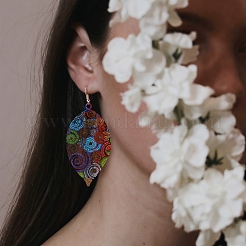 4 пара 4-х стильных висячих серег из нержавеющей стали с полыми листьями&nbsp;EJEW-SZ0001-35