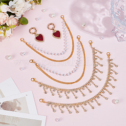 4 шт. железных цепочек для ремешков на ботинки со стразами и латунью и 2 шт. эмалевых подвесок в форме сердца для обуви&nbsp;HJEW-DR00260