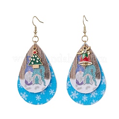 4 пара сережек-капель из искусственной кожи с рождественской тематикой&nbsp;EJEW-JE06549