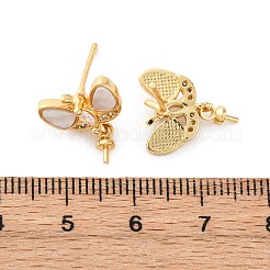 Фурнитура для серег-гвоздиков из латунных ракушек с микропаве из кубического циркония&nbsp;KK-D363-01C-G