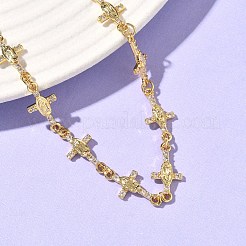 Крест из прозрачного кубического циркония с браслетом из цепей из натуральных звеньев&nbsp;BJEW-G773-05G